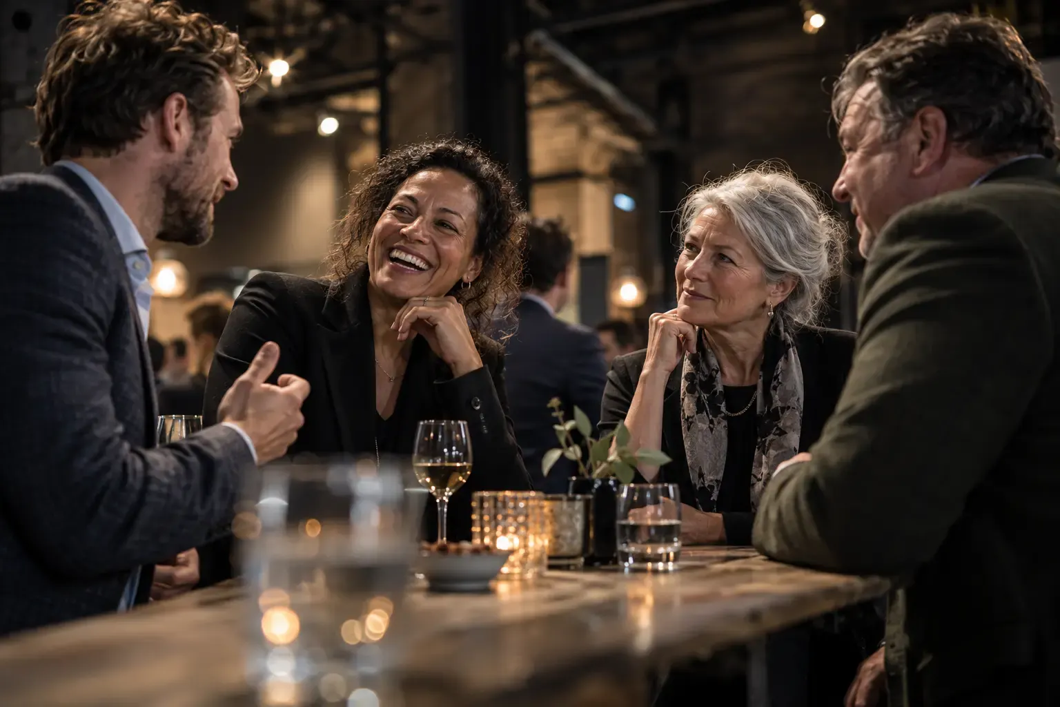 Ondernemers met een drankje tijdens een borrel