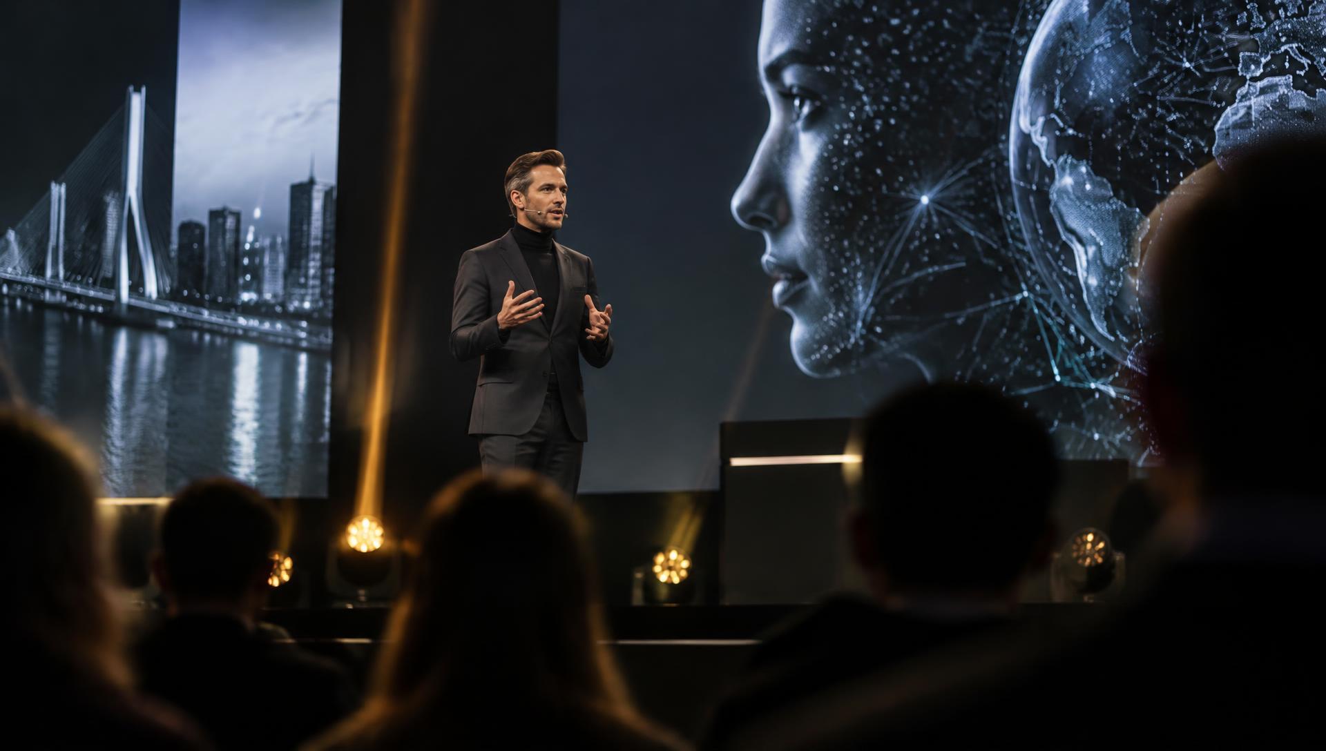 Spreker op het podium tijdens een sessie over AI en security